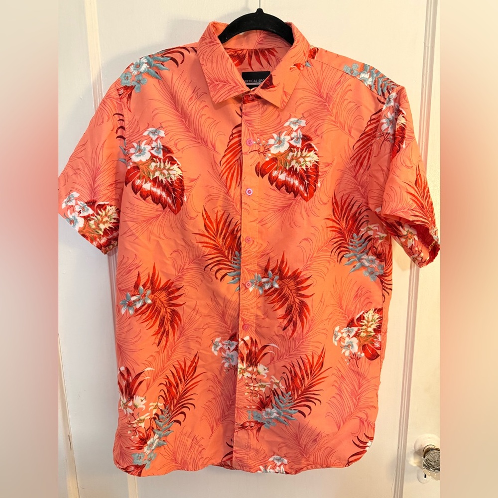 Vertical Sport Coral Tropical Floral Men's Shirt
